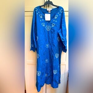 NWT Silhouettes Kaftan Cotton Maxi Dress Embroidered Subtle Sequin Detail XL HTF